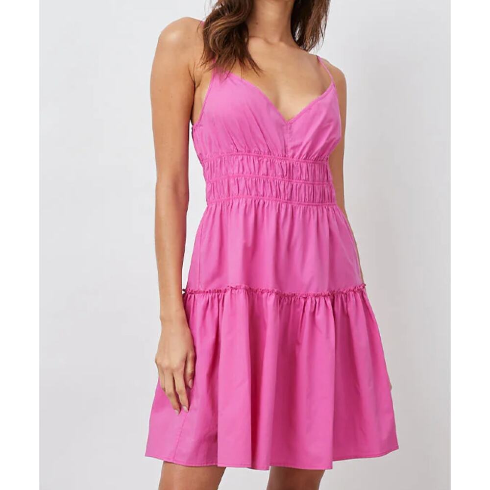 Rails Carmen Mini Dress Cotton Poplin Smocked Back V-Neck Azalea Pink Size Small